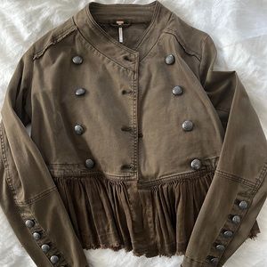 Free People Olive Green Size Small Linen Blend Jacket